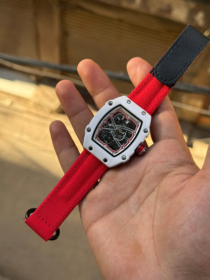 RM Style Skeleton Dial Luxury Watch for Men – Slim Tonneau Case Fabric Strap