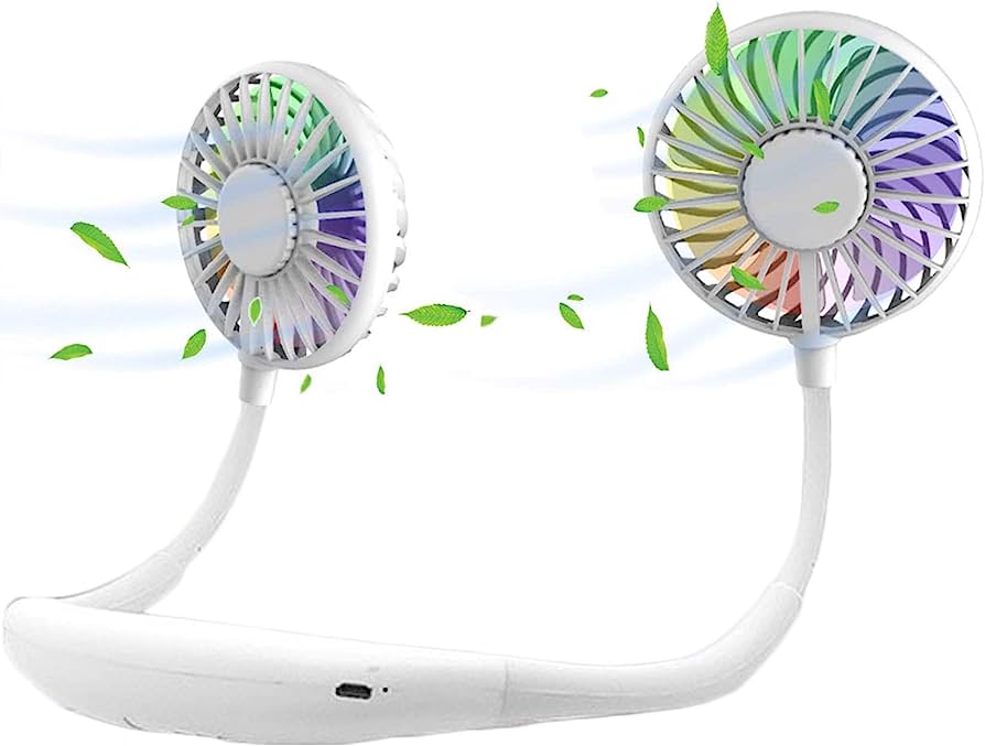 Neck Fan Rechargeable USB Fan With Color Changing LED Lights
