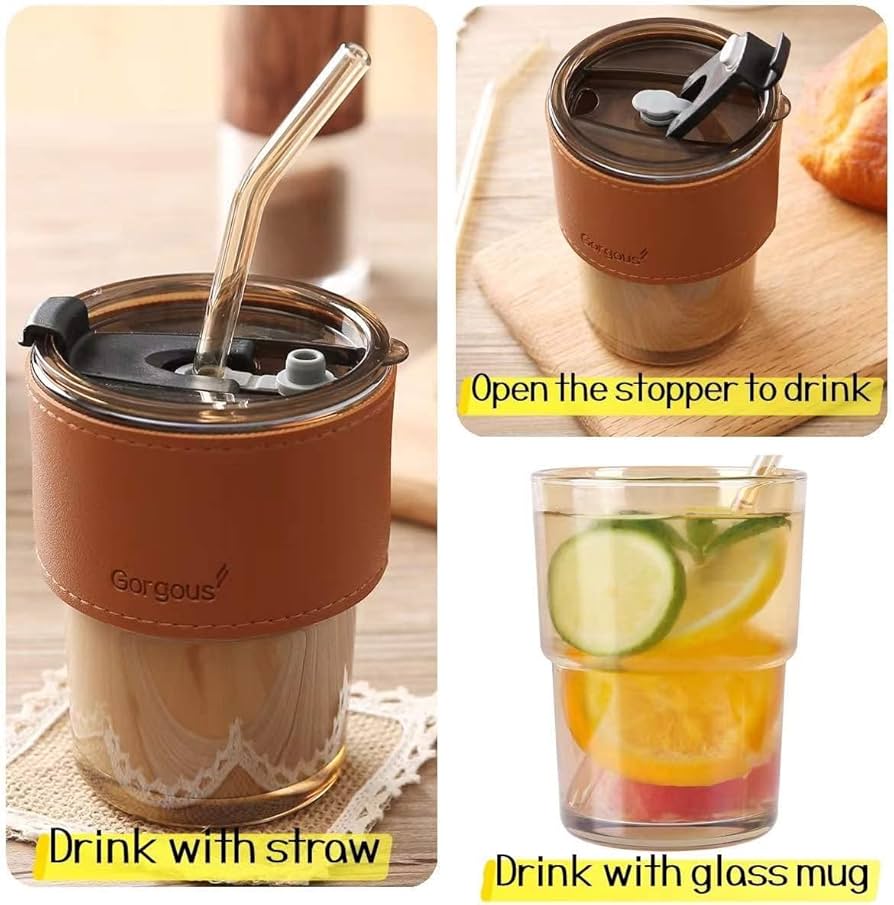 Glass tumbler with straw