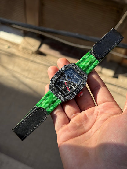 RM Style Skeleton Dial Luxury Watch for Men – Slim Tonneau Case Fabric Strap