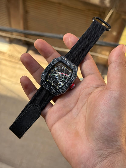 RM Style Skeleton Dial Luxury Watch for Men – Slim Tonneau Case Fabric Strap