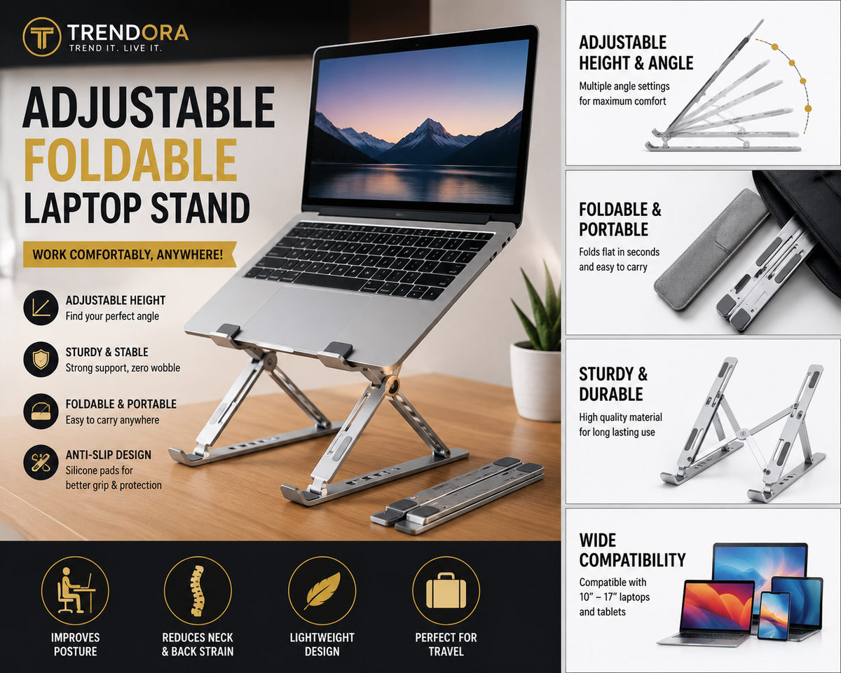 Adjustable Foldable Laptop Stand – Portable Ergonomic Laptop & Tablet Holder
