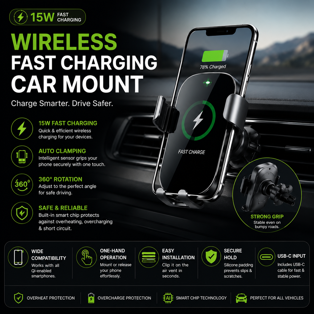 Wireless Fast Charging Car Mount