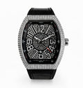 Franck Muller Vanguard Diamond Edition Black Strap Silver Bezel Black Dial