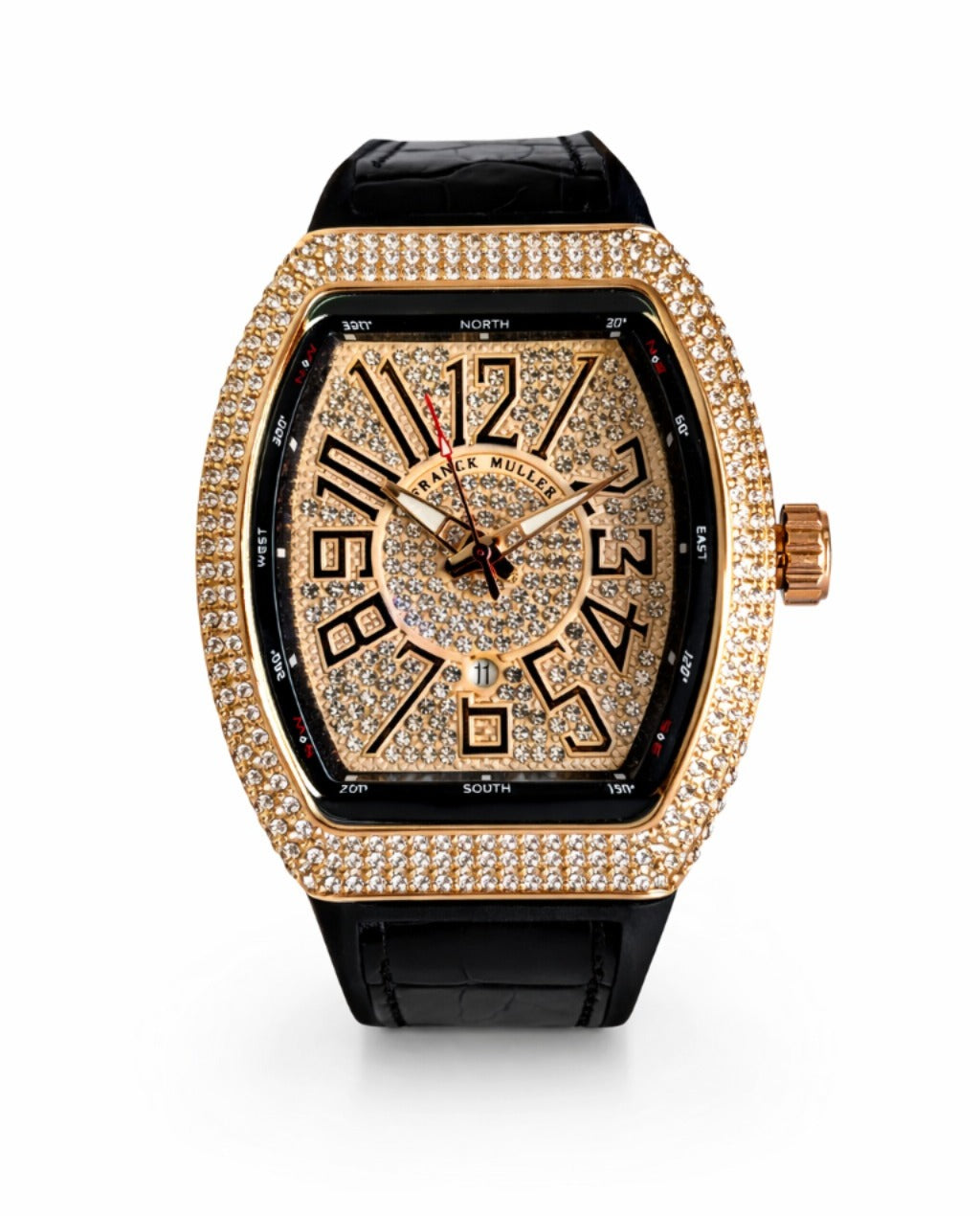 Franck Muller Vanguard Diamond Edition Black Strap Golden Bezel Golden Dial