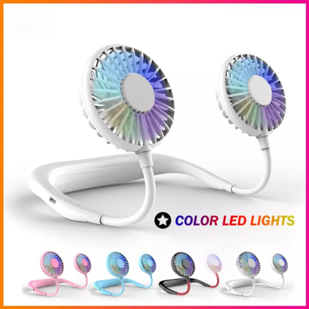 Neck Fan Rechargeable USB Fan With Color Changing LED Lights