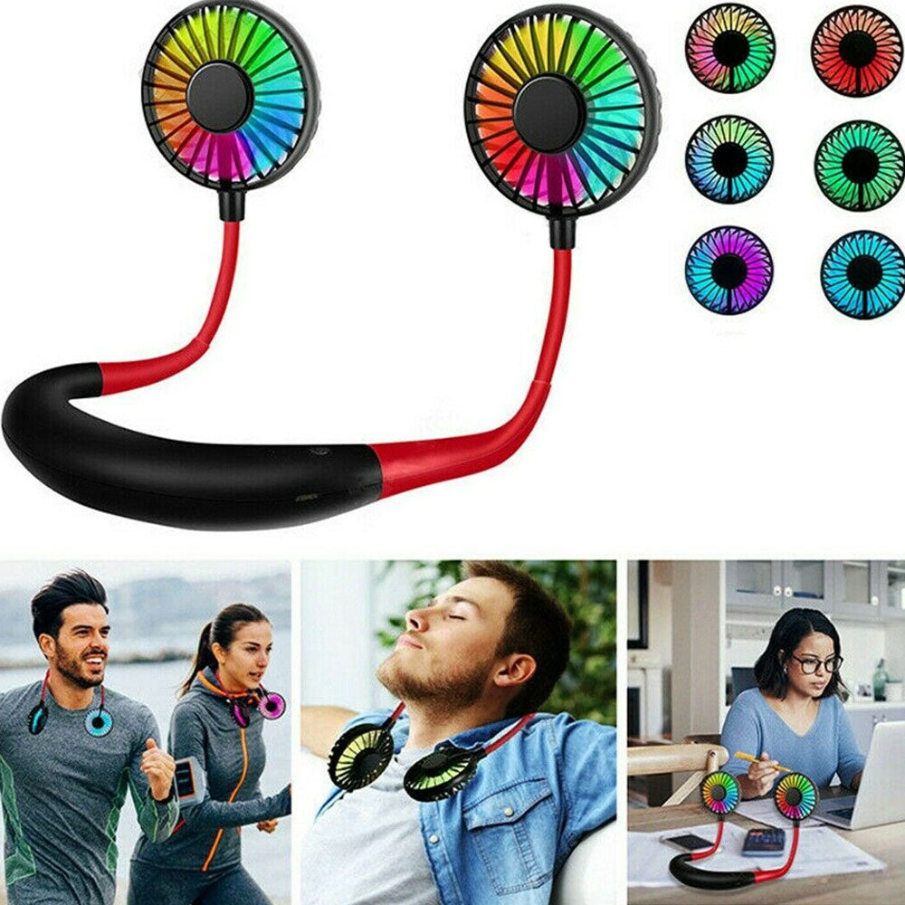 Neck Fan Rechargeable USB Fan With Color Changing LED Lights